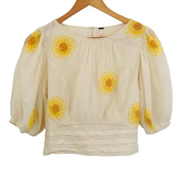 FREE PEOPLE Boho My Girl Blouse Sunflower Ivory Beige Size XS NWT - Picture 6 of 7